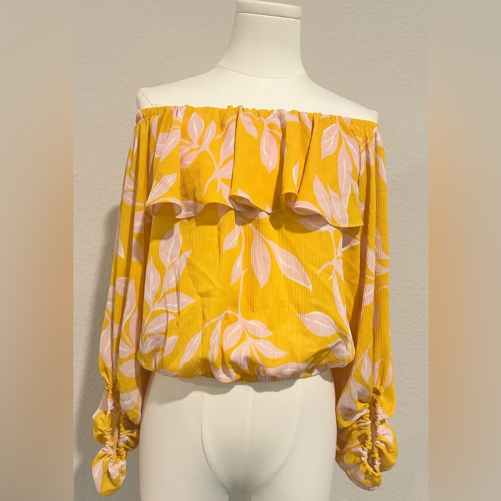 Tyche New Sz L Yellow Pink Ruffled Off-Shoulder Blouse